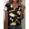 Fashionable Comfortable Breathable T-shirt Summer Colorful Retro 3D Pattern Women's V-neck Short Sleeved T-shirt