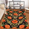 Floral Carpet with Red Poppies, Green Leaves, Black and Gold Design Suitable for use as an anti-slip for living room bedroom sofas