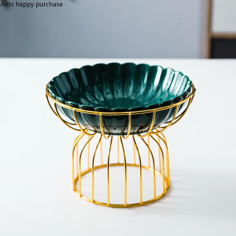 Schmiedeeiserne Keramik-Obstteller, Süßigkeiten-Snack-Tablett, Salatschüssel, Dessertschüssel, Tortenständer, Dim-Sum-Teller, Obstschale, dekorative Teller