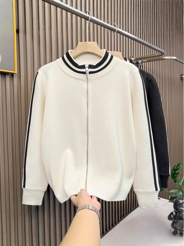 Men's Trendy Autumn Striped Half-High Neck Zip Cardigan Sweater
