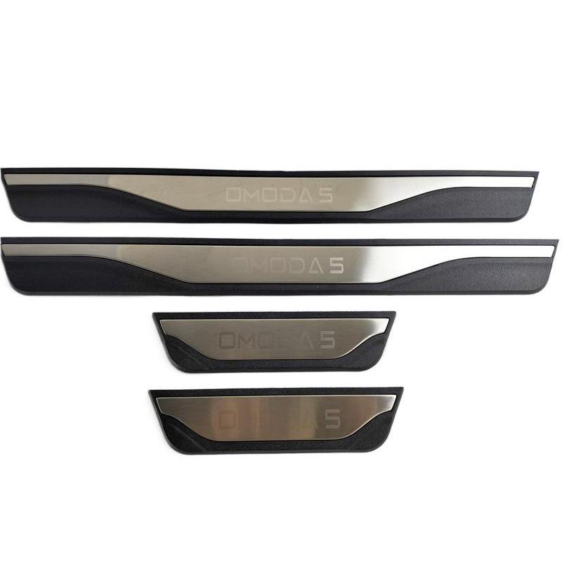 

4PCS Plastic Stainless Steel For -2024 Chery OMODA 5 Car Accessories Auto Door Sill Pedal Welcome Scuff Plate Cover style 1