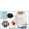 Cotton Lace Blouse with Dolman and Embroidered Openwork 1/2plus Women's Sleeves, Waistline, (Black)