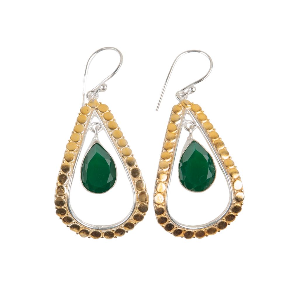 Green Onyx Gemstone 925 Sterling Silver Jewelry Handmade Wedding Earrings 2.27" EE-82-14