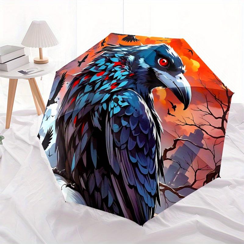 1pc Raven Sky Automatic Open/Close, Foldable Compact Umbrella with 8-Rib Shaft, Perfect Gift For Men And Women, Casual Style, Vibrant Motif,
