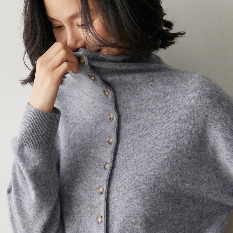 Womens Cashmere Blend Knit Cardigan High Neck Loose Fit Winter Coat Single Row Multi Button