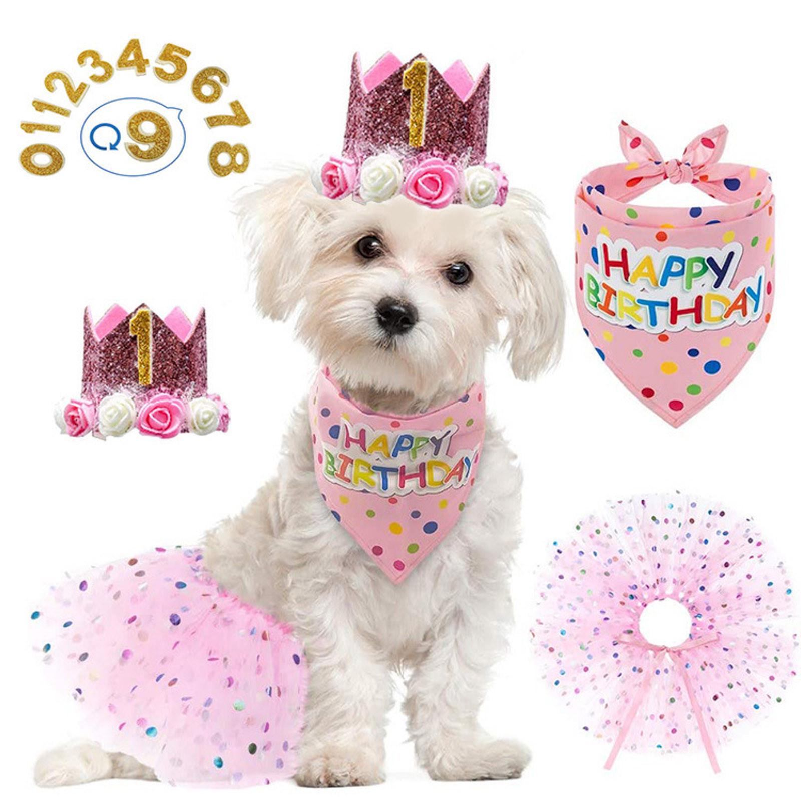Dog Birthday Scarf Hat Set Cat Party Supplies Pet Scarf Puppy Birthday Lace Hat Scarf for Small Medium Dog Pet Accessories One Size розовый