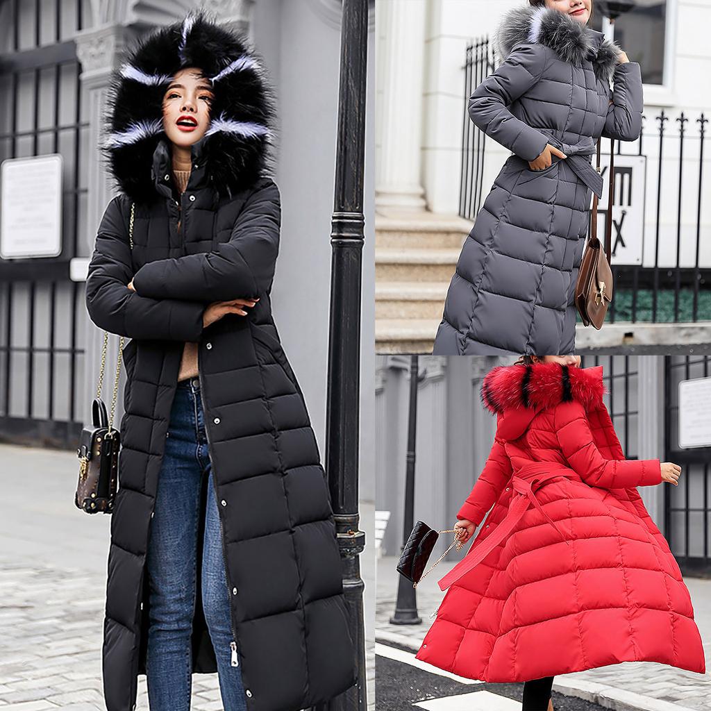 Womens Ladies Warm Plus Size Solid Color Hooded Single Breasted Medium Length Cotton Jacket Waistcoat Slim Cardigan Coat