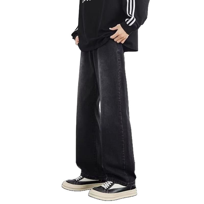 Men's Trendy Black Straight-Leg Jeans: American Retro Vibe - Versatile Casual Style for Spring & Autumn