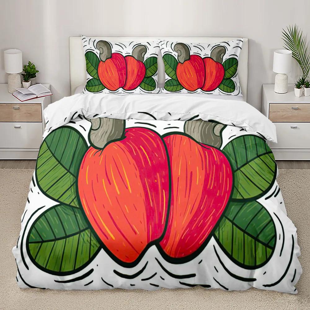 Red Apple King Queen Duvet Cover Sweet Fruit Patterned Bedding Set For Kids Pink Quilt Cover Plant Polyester Comforter Cover