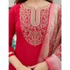 Women's Rayon Slub Embroidered Straight Kurta with Pant And Dupatta Sets