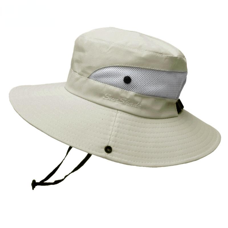 Summer Quick-drying Anti-UV Sun Hats Wide Brim Sunscreen Bucket Hats Panama Cap Breathable Mesh Drawstring Adjustable Hiking Hat