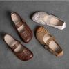 Johnature Sandali piatti con suola cava in vera pelle, retrò, versatili, scarpe da donna con suola morbida