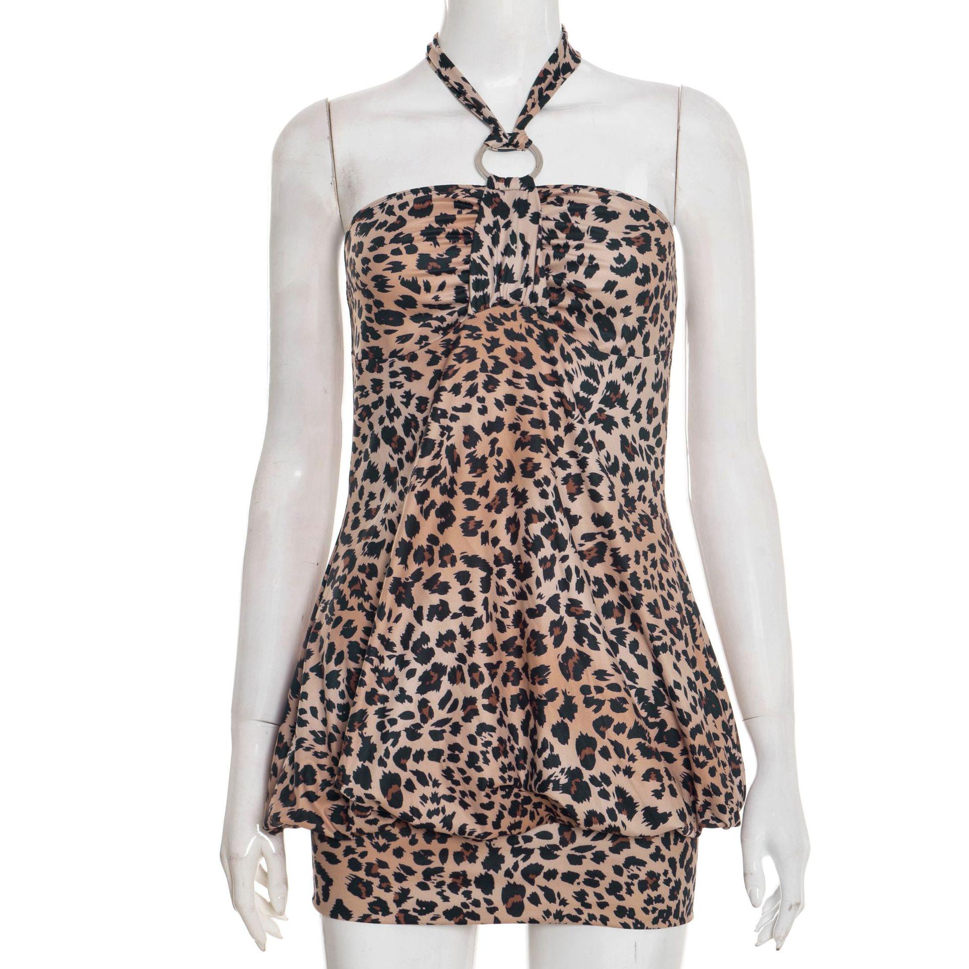 European Style Women s Printed Backless Halter Lace-up Patchwork Mini Dress Small