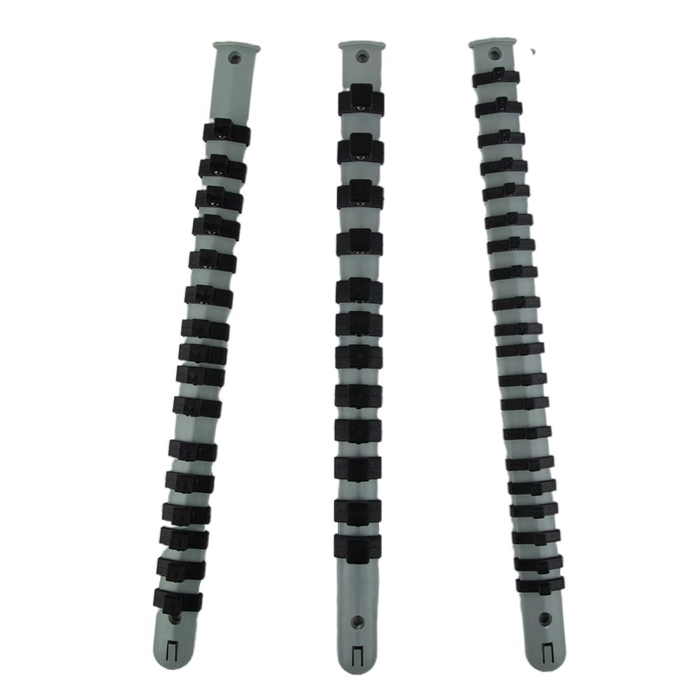 3pcs Socket Rail Holder Storage Organizer 34cm/14inch Gray+Black Hand Tools Designed For Storing Loose Sockets