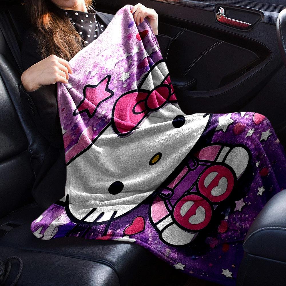 1pc Purple, stars, Kitty blanket Lightweight Flannel Throw for Sofa Bed Travel Camping Livingroom Office Couch Chair