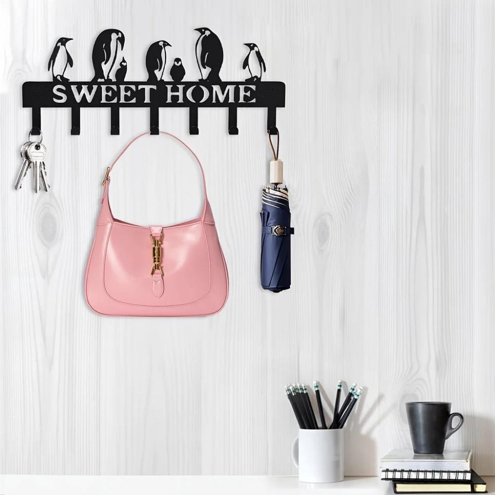 1 Stück Kreativer Pinguin-Haken-Schlüsselanhänger – Wandgarderobe aus schwarzem Eisen für Balkon und Tür. Stilvoller Schlüsselhänger für Zuhause