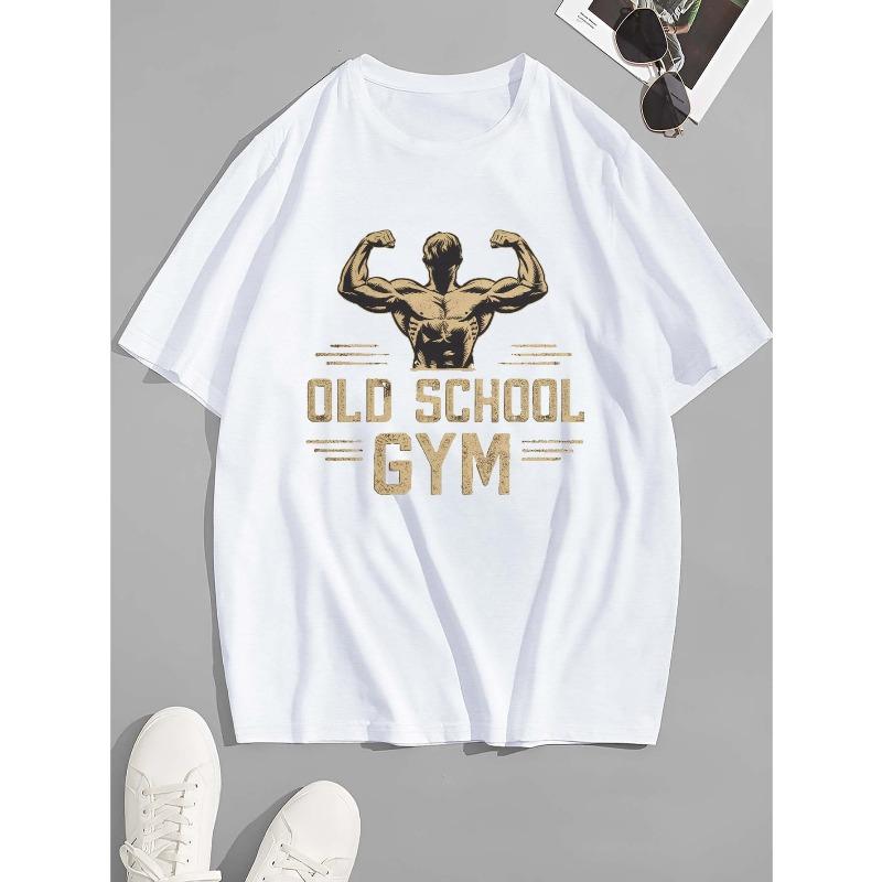 Big & Tall Men's Summer T-Shirt - Muscular Fitness 'Old School Gym' Graphic, Casual Short Sleeve Tee, Breathable , Machine Washable, PLUS SIZE