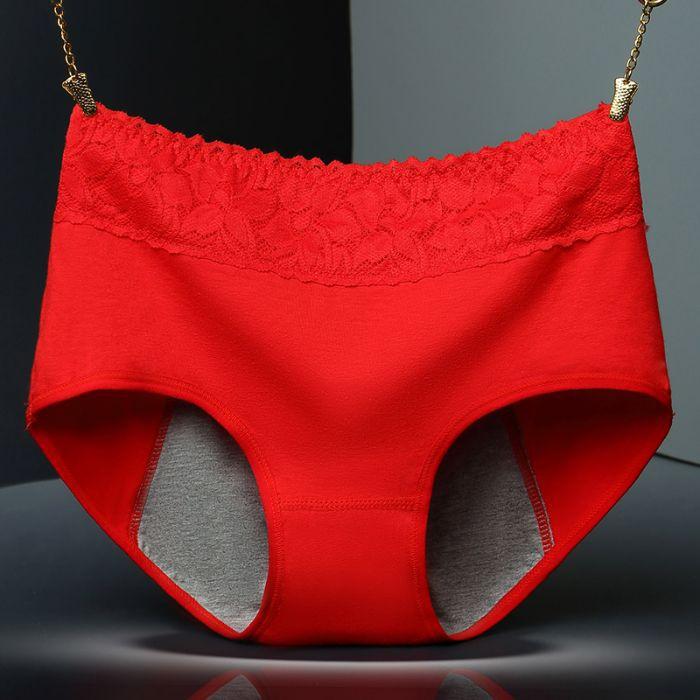 Ladies Spring and Autumn Lace Pure Cotton Period Side Leakage Prevention Mid Waist Triangle Briefs