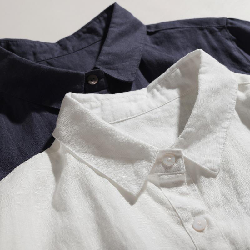 Japanese-Korean Linen Dress: Square Neck, Loose Fit, Shirt Collar, Spring/Summer Collection