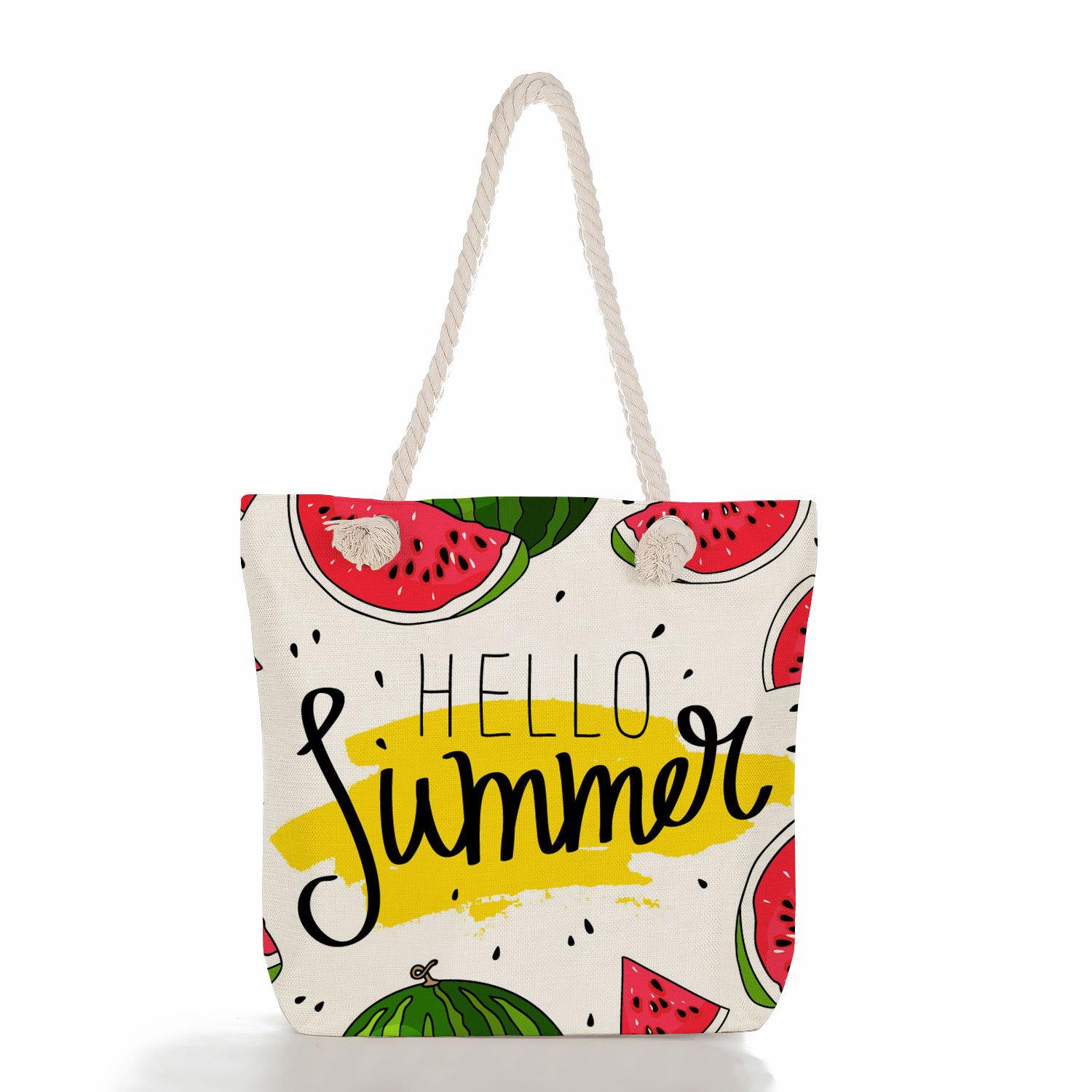 Multifunctional fruit Printed Thick Rope Shoulder Beach Bag Casual large capacity handbag 0117