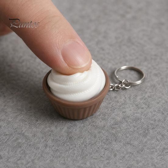 Decompression Button Keychain 3D Printed Simulation Cake Fidget with Metal Key Ring, Dessert Squeeze Toy Click & Detachable Design, Cute Food