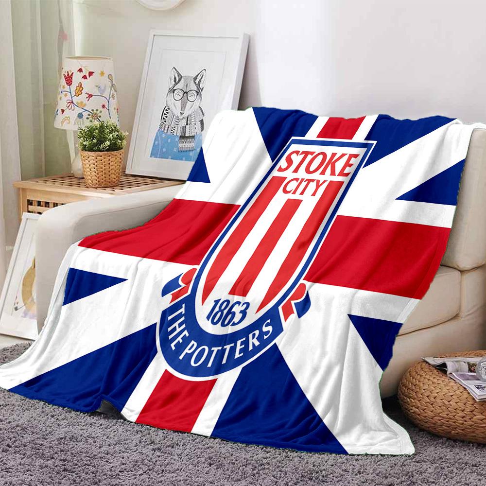 Stoke Football Club Flannel Blanket, Soft Polyester, Modern Design, All-Season for Camping, Travel, Gifts for Holidays or Birthdays
