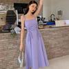 Women's Summer Drawstring Pleated Camisole Dress - Slimming Bodycon Bandeau Design