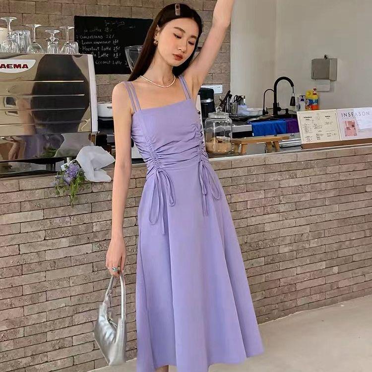 Women's Summer Drawstring Pleated Camisole Dress - Slimming Bodycon Bandeau Design