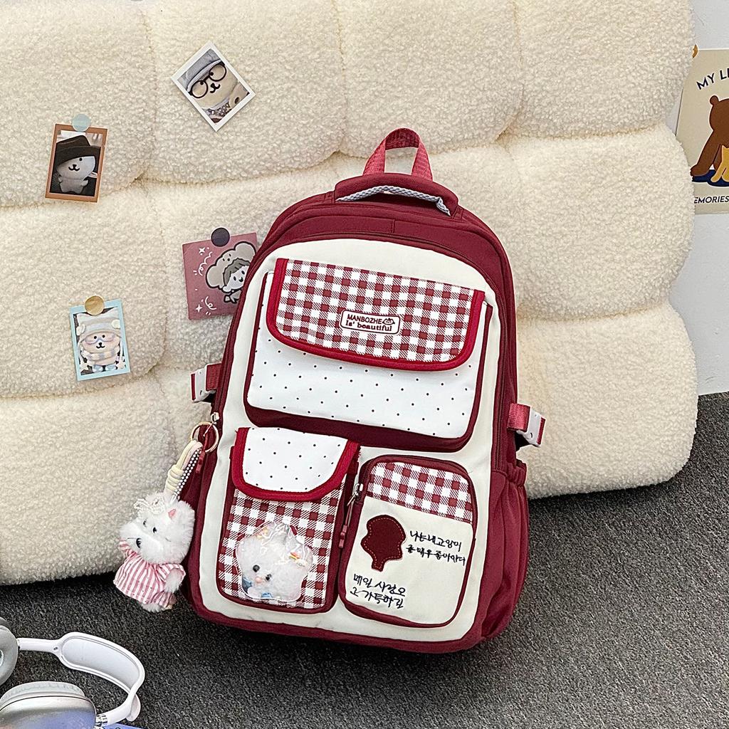 Schoolbag Japanese-style INS custard plaid campus backpack for primary and secondary school girls, commonly used for daily classes and summer
