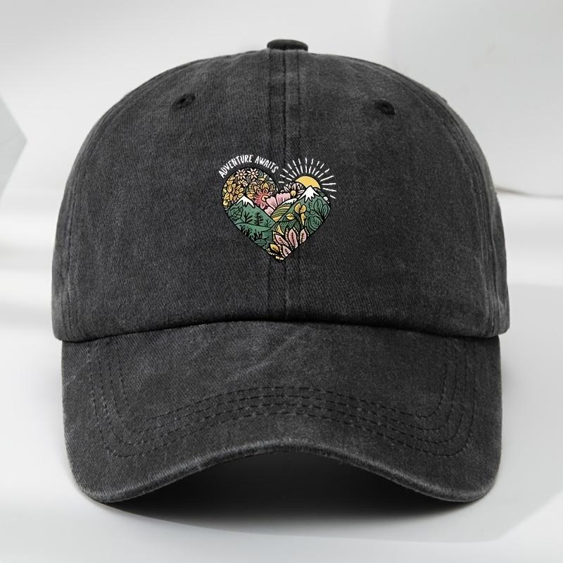 Vintage Patchwork Baseball Cap with a Fun Heart Mountain Design Adjustable for Outdoor MenS Casual Sports