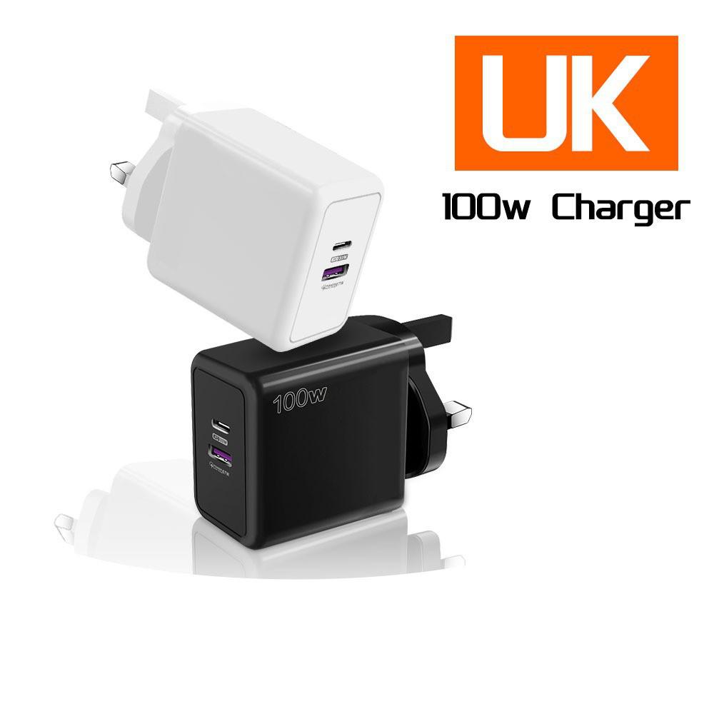 100W Multi-Port Fast Charger: Type-C PD+USB, EU/UK Plug, Compatible with iPhone 15