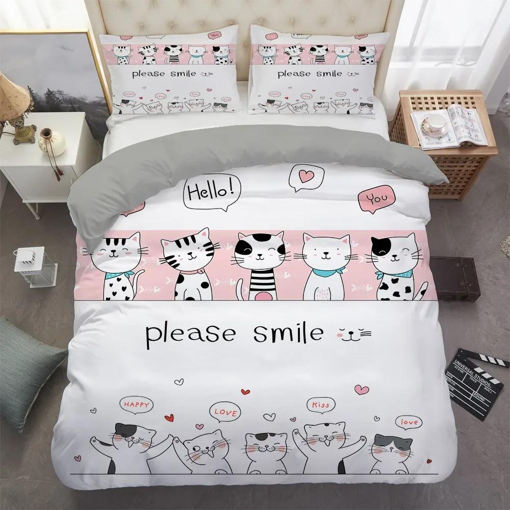 Heimtextil Cartoons Niedliche Katze Bettbezug Bettdeckenbezug Kissenbezug Junge Mädchen 23-teiliges Polyester Bettwäscheset King Queen Einzelgröße