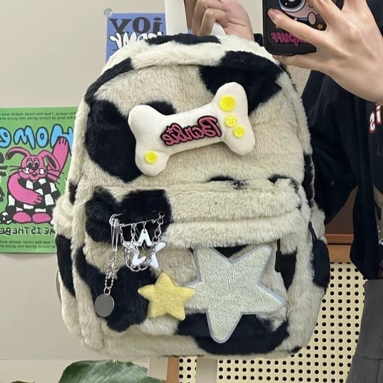 And Bone Star Decoration Plush Backpack With Large Capacity For Use Daily