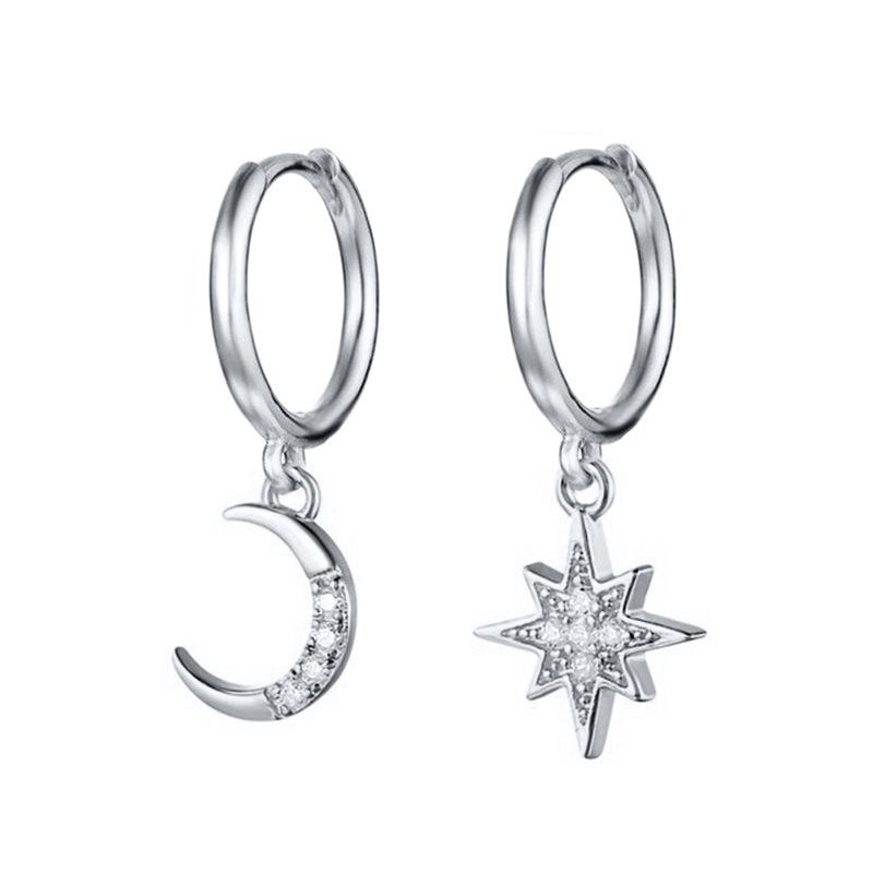 S925 Silver Needle Geometric Star, Moon, Lightning, and Sunflower Trendy Earrings