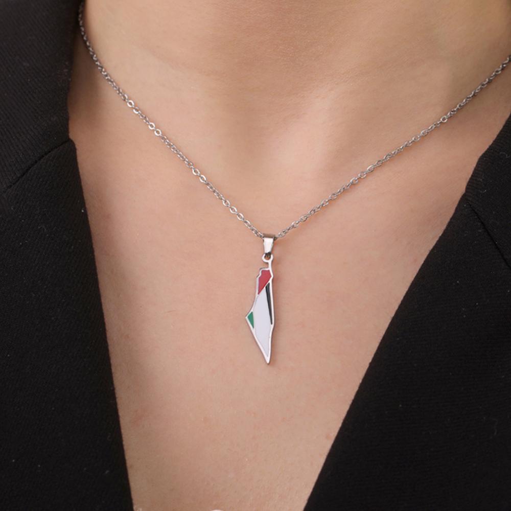 Mijn Vorm Palestina Kaart Vlag Hanger Ketting voor Vrouwen Mannen Rvs Kaart Geografie Ketting Choker Ketting Sieraden Groothandel