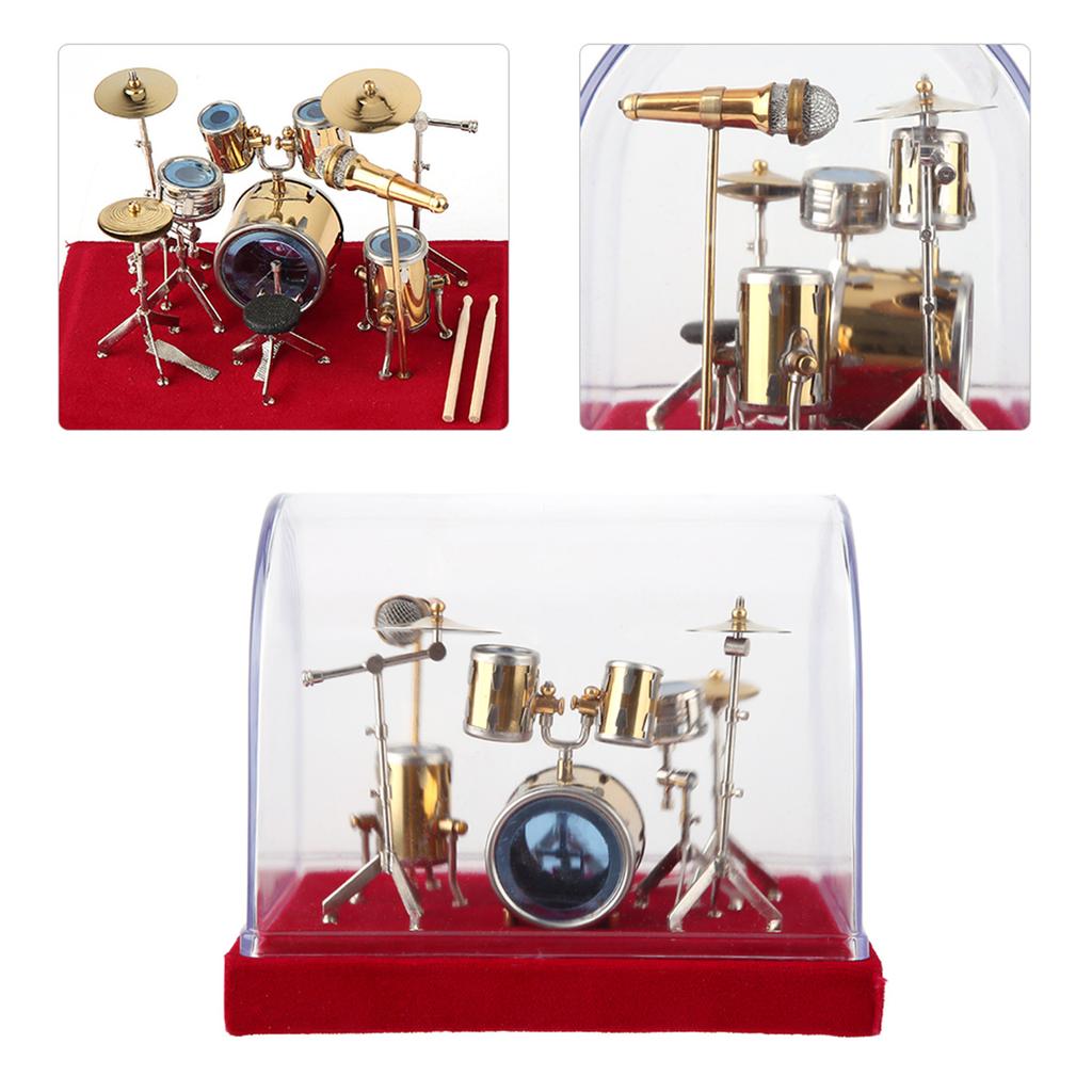 Miniature Musical Instrument Drum Set Model Display Mini Ornaments Craft Home Decor (14cm)