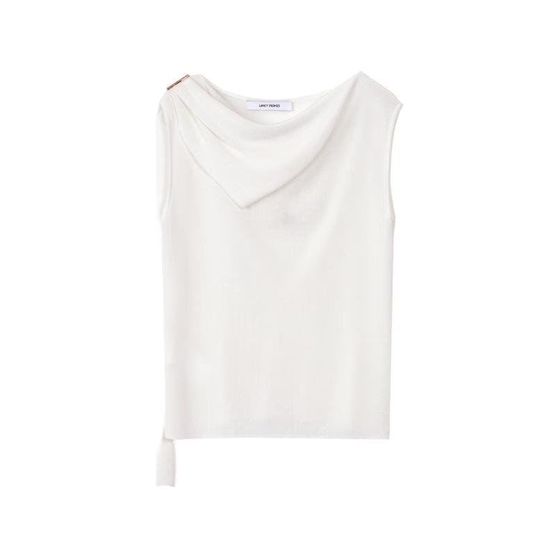 Women s Sleeveless Cowl Neck Knit Top with Ribbon Detail M