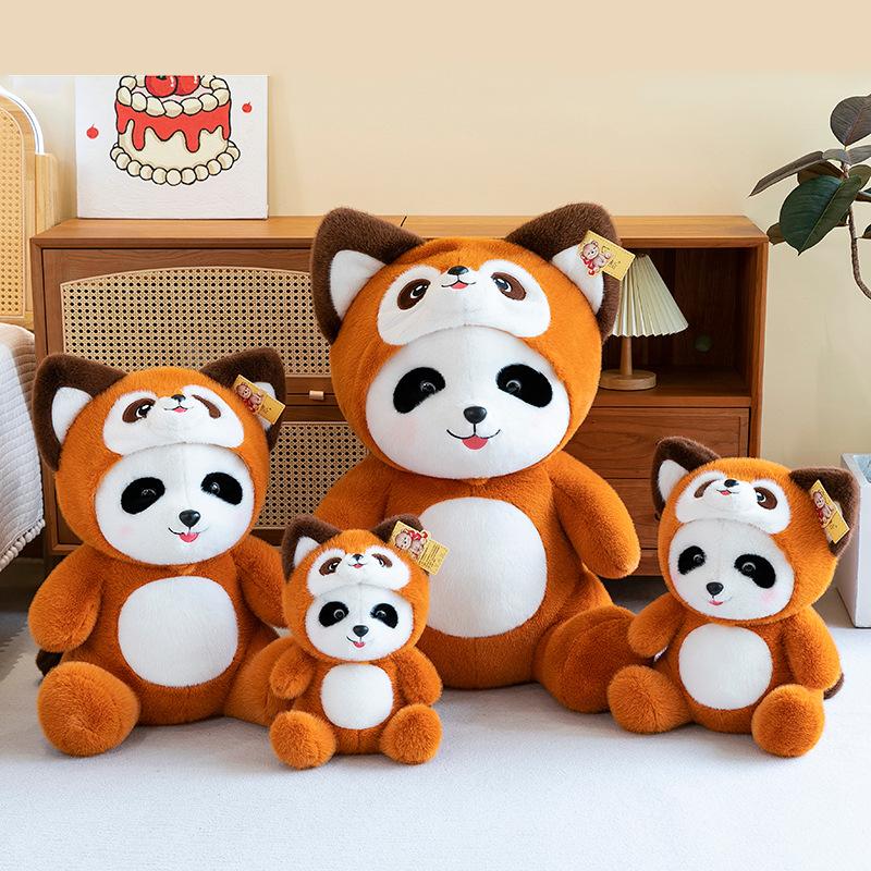 Raccoon turns into red panda plush toy children's doll cute doll birthday gift to soothe girls throw pillow