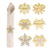 1/2/6Pcs Golden Metal Napkin Ring Faux Pearl Decor Snowflake Design Winter-themed Napkin Holders Weddings Parties Table Decor
