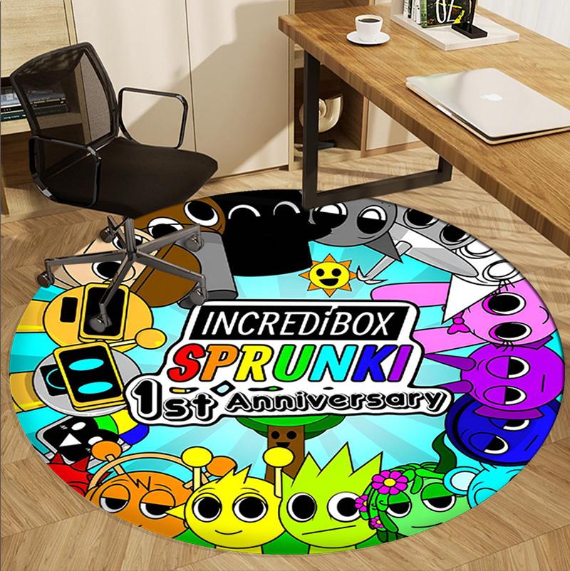 Sprunki Game Pattern Round Rug, Indoor/Outdoor Mat, for Picnic, Gameroom, Bedroom, Office, Living Room, Home Decor Carpet, Birthday Gift