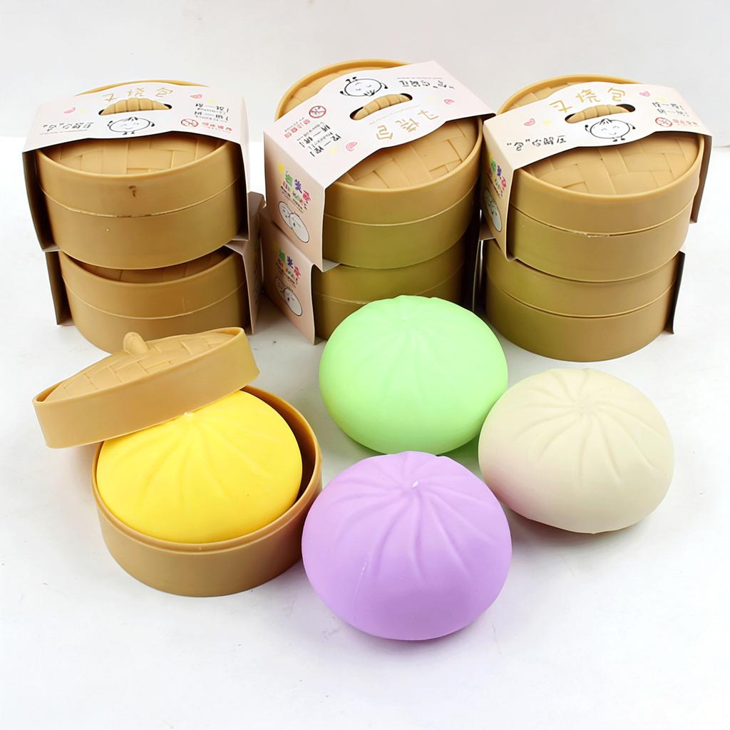 Colorful Dumpling Stress Relief Balls Fidget Toy Squeeze Dough Ball Stress Relief Hand Toy Bun With Food Steamer Stretchy Gift