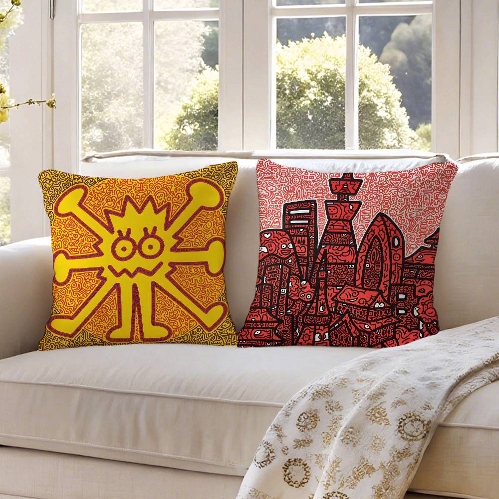 Famous Genius Graffiti Art Mr Doodle Pillow Case Anti-dustmite Pillowcase Invisible Zipper Silky Short Plush Sofa Cushion Cover