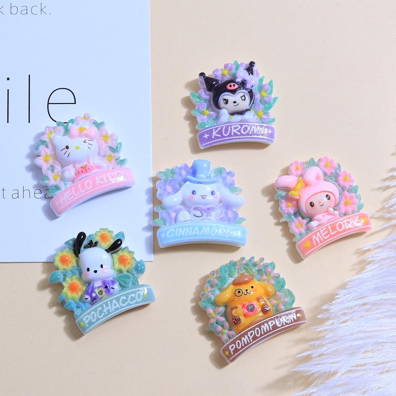 10Pcs New Mini Kawaii Cartoon Flower Garland Animal Series Flat Bottom Scrapbook  Diy Jewelry Making Hairwear Accessorie A32