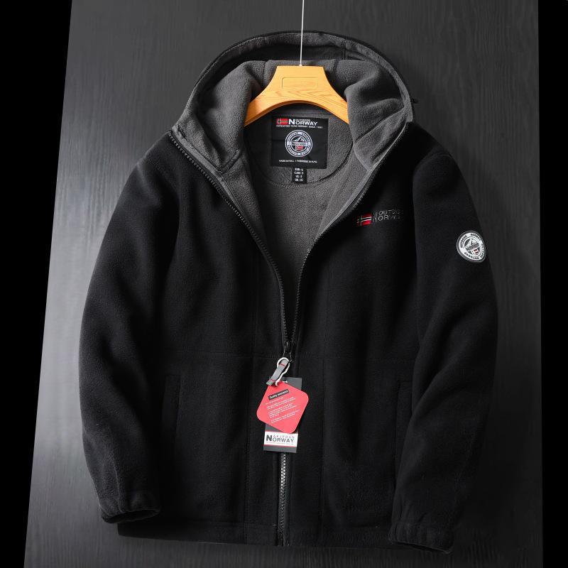 Men's Winter Thick Double-Layer Polar Fleece Hooded Jacket - Cold-Resistant, Warm, Large Size