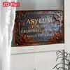 "Asylum for Criminally Insane - Family Entrance" Vintage Metal Sign, Spooky Outdoor Decor & Unconventional Present