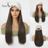 ALAN EATON Long Black Synthetic Wigs with Baseball Hat Removable Silk Straight Wig for Women Smooth Natural Realistic Wig Heat Resistant