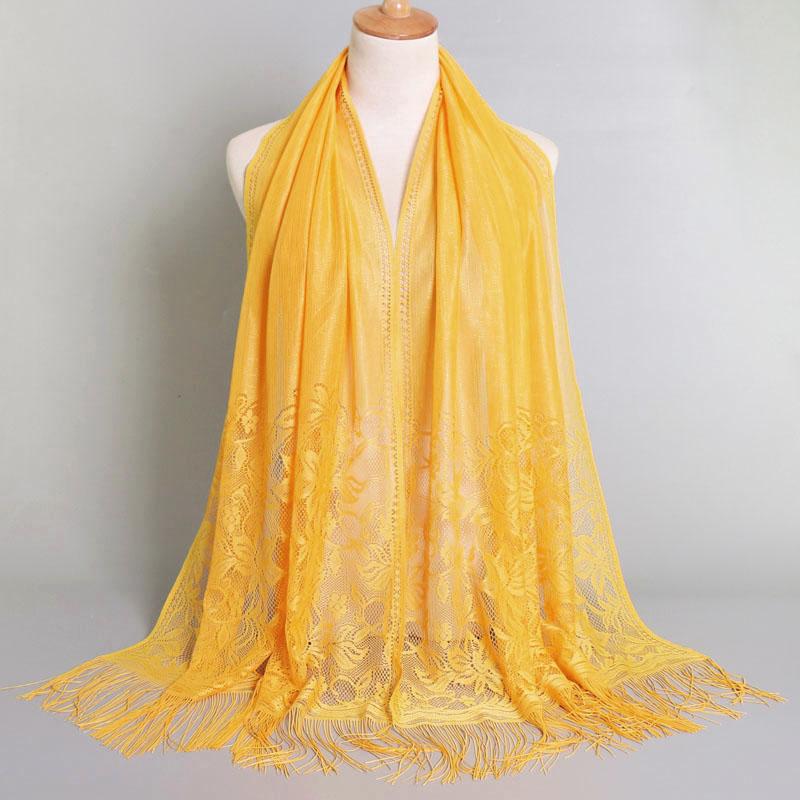 Embroidery Lace Woman'S Veils Church Tassel Long Shawls Hollow Out Muslim Woman Hijabs Elegant Party Shawl Scarves Maxi Wrap