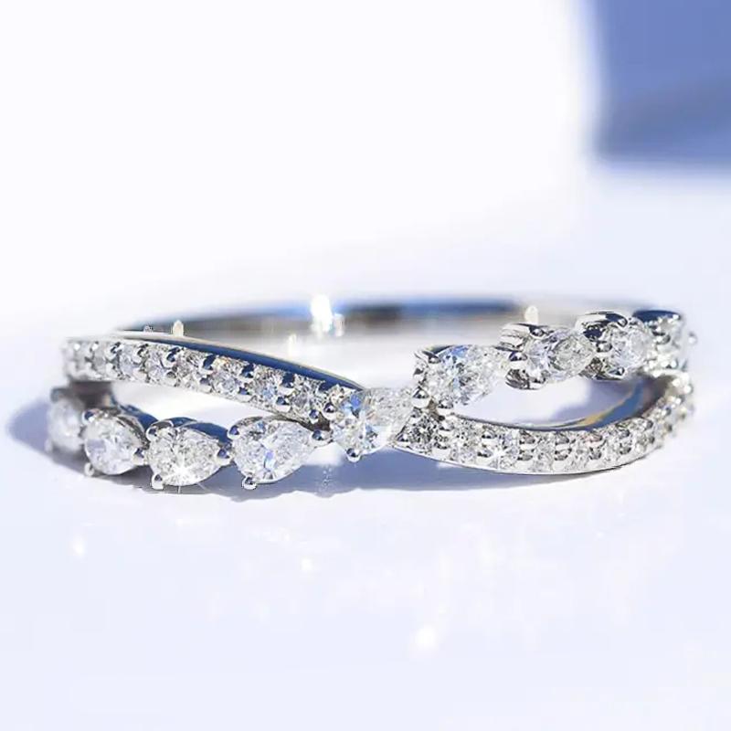 

Huitan Delicate Copper Color Cross Rings with Pear CZ Exquisite Women Accessories for Wedding Party Fashion Versatile Zircon 9