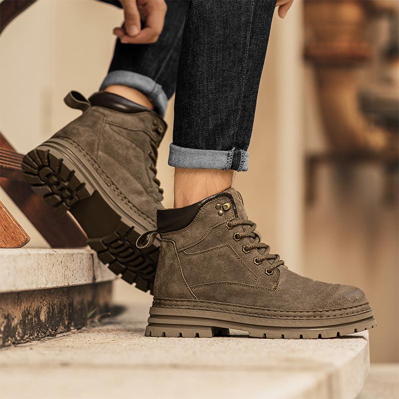 FashionAll-match new Comfy Ankle Boots Man Fashion Non-slip Casual High Top Shoes Leisure Hiking Footwear Handmade Men's Outdoor Boots