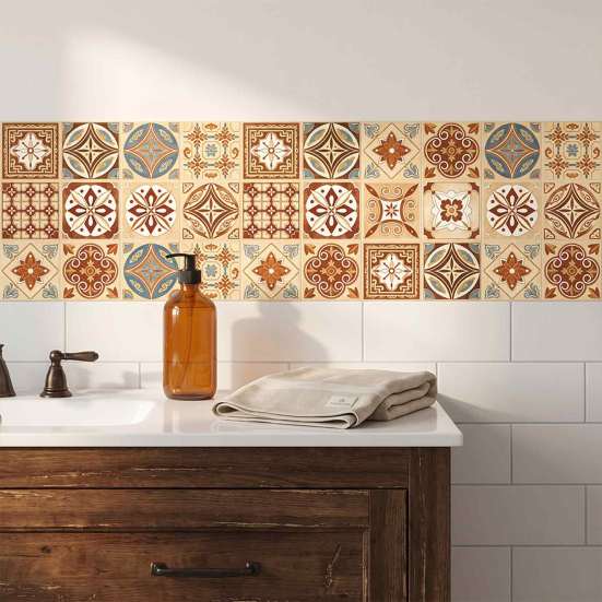 Kitchen Bathroom Wall Stickers 3Pcs 2D Retro Floral Tile Stickers, Self-Adhesive Waterproof Oil Proof Water Resistant Covers Decals, Peel &
